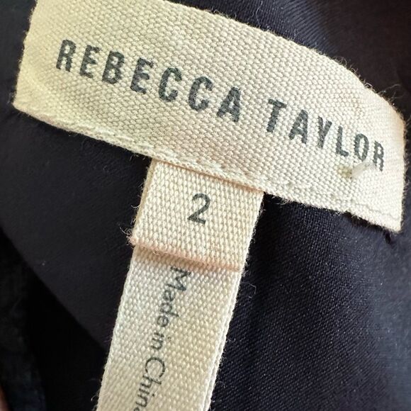 REBECCA TAYLOR Dress Sz 2 Textured Stretch Woven Ruffle Cut Out Back Black - Picture 16 of 16